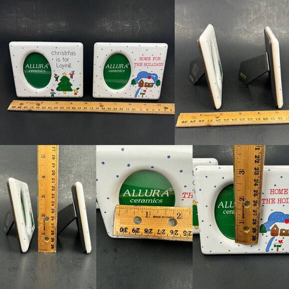 2 Vtg Allura Ceramics Small Tabletop Christmas Holiday Picture Photo Frames Dots - Picture 3 of 10